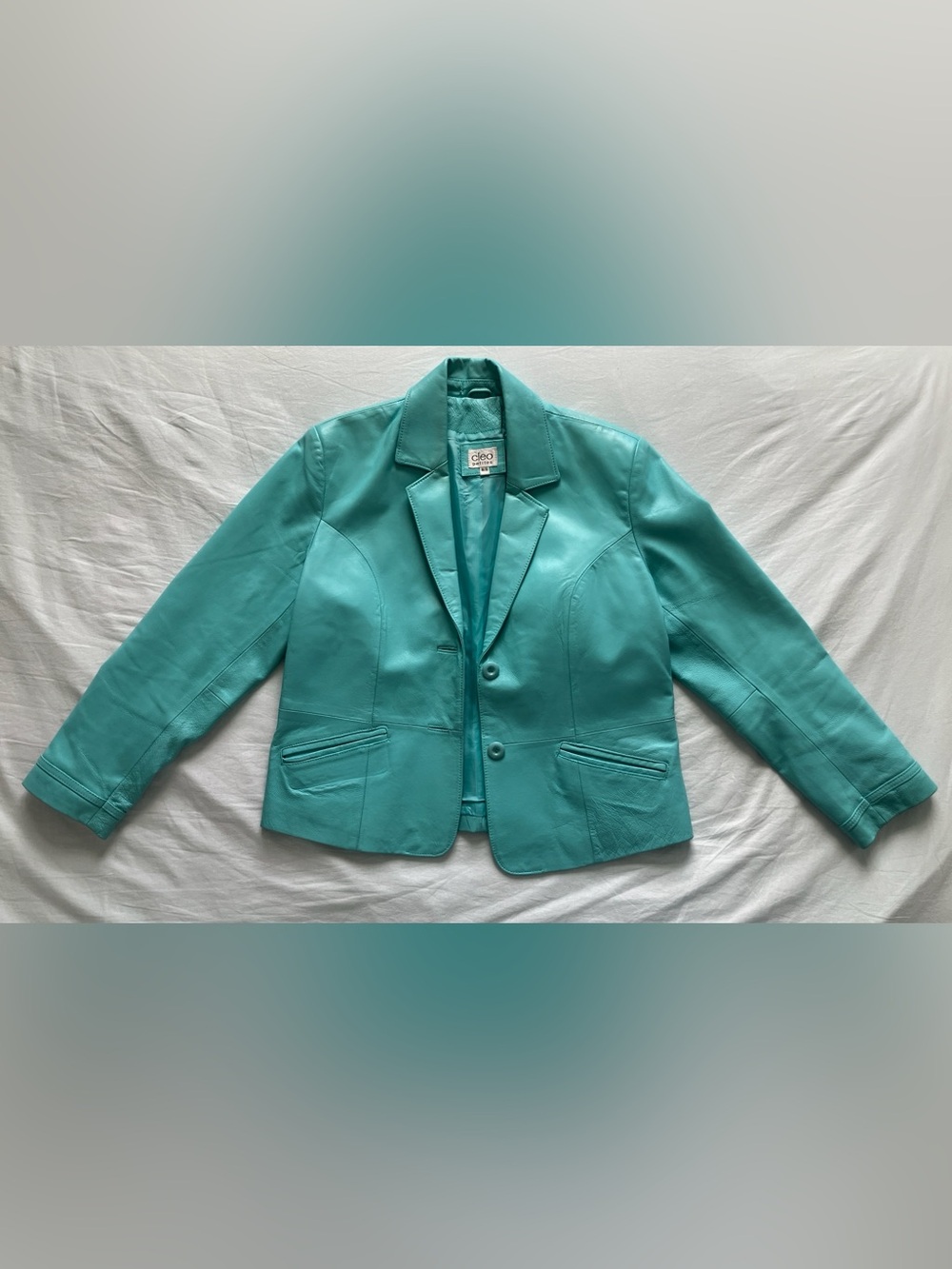 Cleo Petites Genuine Leather Blazer Jacket M/M Aqua Turquoise